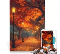 Rompecabezas para Adultos de 1000 Piezas: Camino de otoño con farolas Juego práctico, Actividades Divertidas para Hacer en casa Un Regalo estupendo para los Amantes de los Juegos 38x52cm