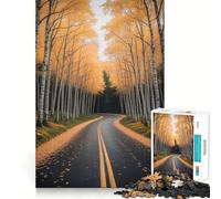 Rompecabezas para Adultos de 1000 Piezas Camino otoñal a través de un Bosque de abedules,Naturaleza,Ajuste preciso,Juego de lógica,Juguete Divertido,Juego fácil, (38x26cm)