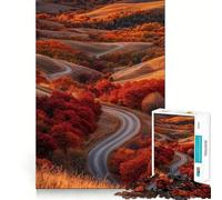 Rompecabezas para Adultos de 1000 Piezas Camino otoñal Entre colinas,Arte de Corte preciso,Actividad Cerebral,Juego Divertido para Relajarse,Arte navideño para el hogar (38x26cm)