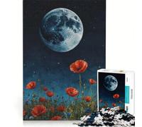 Rompecabezas para Adultos de 1000 Piezas Campo de Amapolas a la luz de la Luna Juego Imposible Mejora la Memoria con Piezas de Formas aleatorias Que encajan Perfectamente 38x26cm