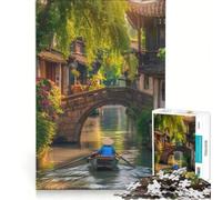 Rompecabezas para Adultos de 1000 Piezas Canal en un Pueblo Tradicional Chino Juegos educativos y Divertidos para Hacer en casa Cada Pieza es única 38x26cm