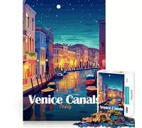 Rompecabezas para Adultos de 1000 Piezas Canales de Venecia, Italia, Noche Juego de lógica con Piezas de Ajuste preciso Divertido y Acogedor Regalo Ideal para cumpleaños (50x75cm)