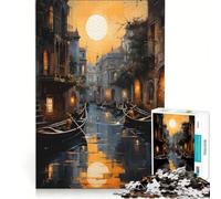 Rompecabezas para Adultos de 1000 Piezas Canales iluminados por la Luna con Barcos Juego práctico desafiante para completar colección de Artistas Bellas Artes 38x52cm