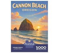 Rompecabezas Para Adultos De 1000 Piezas Cannon Beach Oregon Wall Art - Vintage Travel Poster Print - Haystack Rock Sunset Coastal Decor Rompecabezas Para Adultos Juguetes Antiestrés Difícil Difícil R