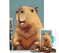 Rompecabezas para Adultos de 1000 Piezas Capibara Cantante con micrófono,Bordes impecables,Divertido Juego de concentración Mental,Juego Tranquilo,decoración navideña,Regalo (38x26cm)