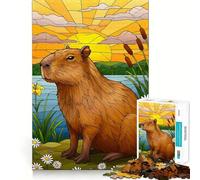 Rompecabezas para Adultos de 1000 Piezas Capibara Junto al Lago al Atardecer Arte de Bordes precisos Juguete Creativo Juego para Pasar un rato Agradable Pieza de Arte navideña (38x52cm)