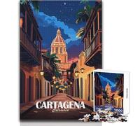 Rompecabezas para Adultos de 1000 Piezas, Cartagena, Colombia, Calle de Noche, diversión Familiar y Noche de Juegos, Alivio del estrés, Regalos de Amigo Secreto, tamaño 38x26cm