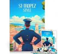 Rompecabezas para Adultos de 1000 Piezas: Cartel de Gendarme en Saint-Tropez Juego práctico, Divertido y con Humor Lista de Deseos con Papá Noel 50x75cm