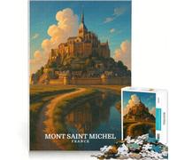 Rompecabezas para Adultos de 1000 Piezas, Cartel del Mont Saint-Michel, Francia, Juegos Familiares, análisis y lógica, para Mejorar el Amor en Pareja 38x26cm