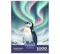 Rompecabezas para Adultos De 1000 Piezas Cartoon Penguin Under Aurora Borealis Rompecabezas para Adultos Juegos Divertidos para La Diversión Familiar Juego Desafiante Regalos 38x26cm/1000pcs