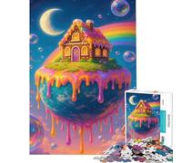 Rompecabezas para Adultos de 1000 Piezas Casa de Dulces en un Planeta Flotante Diversión en casa Juego de ingenio desafiante Apto para Mayores de 14 años 50x75cm