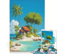 Rompecabezas para Adultos de 1000 Piezas Casa en una Isla Tropical Juego práctico Actividades Divertidas para Hacer en casa fortalece el Amor Entre Parejas 38x26cm