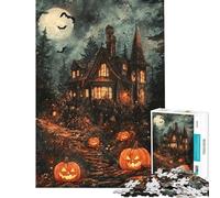 Rompecabezas para Adultos de 1000 Piezas Casa tenebrosa de Halloween con Calabazas Rompecabezas para Adultos Juegos Familiares Regalos para Mujeres desafiante para completar (tamaño 38x52cm)