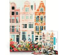 Rompecabezas para Adultos de 1000 Piezas Casas de Ámsterdam y Arte de Bicicletas Juego concentrarse y divertirse Tiempo Libre (38x26cm)