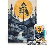 Rompecabezas para Adultos de 1000 Piezas Cascada al Atardecer Dorado, Paisaje japonés, Juegos relajantes, ejercita tu Cerebro y Tus Manos, cumpleaños y Navidad 38x52cm