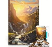 Rompecabezas para Adultos de 1000 Piezas Cascada al Atardecer en el Bosque Juguete Educativo difícil y desafiante Que Mejora el Amor Entre Parejas 50x75cm