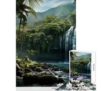 Rompecabezas para Adultos de 1000 Piezas Cascada en el Bosque Juguete Natural decoración de Pared Regalo de cumpleaños Juego práctico con Piezas de Formas aleatorias Totalmente entrelazadas 38x26cm