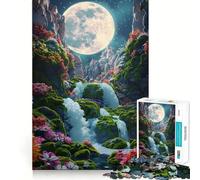 Rompecabezas para Adultos de 1000 Piezas,Cascada iluminada por la Luna,Bordes definidos,decoración,desafío Mental,Juguete para Relajarse, (50x75cm)