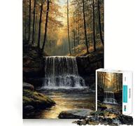 Rompecabezas para Adultos de 1000 Piezas Cascada otoñal en un Paisaje Forestal Juego de Alta precisión Desafío Mental Juguete Relajante y Divertido Decoración navideña para el hogar (50x75cm)