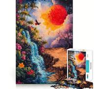 Rompecabezas para Adultos de 1000 Piezas Cascada Tropical y Sol Rojo Juego de Ajuste preciso Juguete Inteligente para ejercitar la Mente Tiempo Libre Regalo Ideal para cumpleaños (50x75cm)