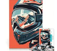 Rompecabezas para adultos de 1000 piezas Casco de motocross con reflejo de montaña juguete para armar ideal para la diversión familiar con piezas de formas aleatorias que encajan perfectamente 38x26cm