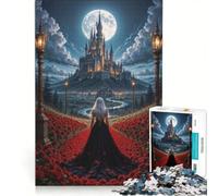 Rompecabezas para Adultos de 1000 Piezas: Castillo en un Paisaje onírico con una Mujer de Negro Juego Educativo, decoración para el hogar 50x75cm