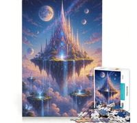 Rompecabezas para Adultos de 1000 Piezas: Castillo en una Isla Flotante de fantasía con cascadas, Juguete Educativo, Montaje de Patrones, con póster y Hoja de Preguntas a Juego 38x52cm