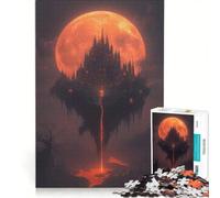 Rompecabezas para Adultos de 1000 Piezas: Castillo Flotante bajo la Luna de Sangre Juegos relajantes, Actividades Divertidas para Hacer en casa y Fortalecer el Amor en Pareja 50x75cm