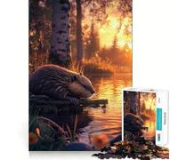 Rompecabezas para Adultos de 1000 Piezas Castor al Atardecer Arte de Corte preciso Juego cognitivo y Divertido Relajante (50x75cm)