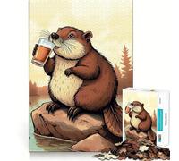Rompecabezas para Adultos de 1000 Piezas Castor Bebiendo Cerveza,diseño de Corte Fino,Ideal para Entrenar la Mente,Relajarse y divertirse en cumpleaños (38x52cm)