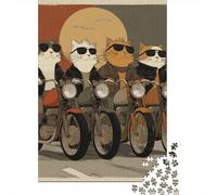 Rompecabezas para Adultos De 1000 Piezas Cat Biker Gang Cool Cats on Motorcycles Rompecabezas para Adultos Juegos Divertidos Pero Divertidos Y Humorísticos Cumpleaños 38x26cm/100