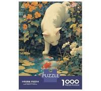 Rompecabezas para Adultos De 1000 Piezas Cat by The Koi Fish Pond Rompecabezas Práctico Juego Regalo De Cumpleaños Cumpleaños Y Navidad 38x26cm/1000pcs