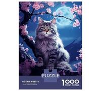 Rompecabezas para Adultos De 1000 Piezas Cat Cherry Blossom Japan Rompecabezas para Adultos Juguetes Antiestrés Difícil Gran Regalo para Jugar 70x50cm/1000pcs