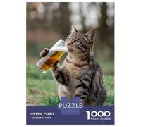 Rompecabezas para Adultos De 1000 Piezas Cat Enjoying A Sip of Beer Rompecabezas para Adultos Juego De Ingenio para La Diversión Familiar Actividades Divertidas En Casa, 70x50cm/1000pcs