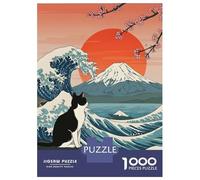 Rompecabezas para Adultos De 1000 Piezas Cat Japanese Wave Kanagawa Rompecabezas para Adultos Juegos De Relajación Desafío Difícil Juego Desafiante Regalos 52x38cm/1000pcs