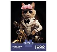Rompecabezas para Adultos De 1000 Piezas Cat Motorcycle Vintage Rompecabezas para Adolescentes Juego Práctico Desafío Difícil Juego Desafiante Regalos 70x50cm/1000pcs