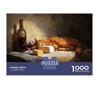 Rompecabezas para Adultos De 1000 Piezas Cat Nap with Wine and Cheese Rompecabezas para Adultos Juegos Relajantes Desafío Difícil Regalo De Cumpleaños, Regalos, 38x26cm/1000pcs