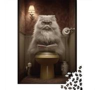 Rompecabezas para Adultos De 1000 Piezas Cat Reading Magazine on Toilet Rompecabezas Juego De Ingenio Regalos para Mujeres Cumpleaños Y Navidad 52x38cm/1000pcs
