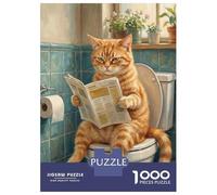 Rompecabezas para Adultos De 1000 Piezas Cat Reading Newspaper on Toilet Rompecabezas para Adultos Juguetes Antiestrés Regalos para Mujeres Cumpleaños Y Navidad 70x50cm/1000pcs