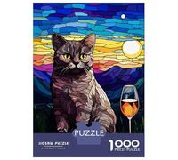 Rompecabezas para Adultos De 1000 Piezas Cat Sit Down and 1 Glass Rompecabezas para Adultos Juego De Ingenio Análisis Y Lógica Actividades Divertidas para Hacer En Casa, 70x50cm/1000pcs