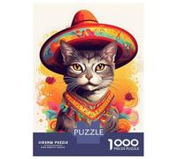 Rompecabezas para Adultos De 1000 Piezas Cat Wearing A Sombrero Rompecabezas para Adolescentes Juguetes Antiestrés Desafío Difícil Diversión Actividades En Casa, 52x38cm/1000pcs