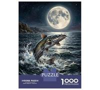 Rompecabezas para Adultos De 1000 Piezas Catfish Leaping Under The Full Moon Rompecabezas para Adultos Juegos Relajantes Decoración Perfecta Regalos para Reducir El Estrés 52x38cm/1000pcs