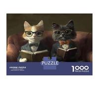 Rompecabezas para Adultos De 1000 Piezas Cats Reading Books on Couch Rompecabezas para Adolescentes Juegos Relajantes Pero Divertidos Y Humorísticos Desafiantes De Completar 52x38cm/1000pcs