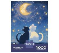Rompecabezas para Adultos De 1000 Piezas Cats Under The Moon - Cat Lovers Rompecabezas para Adultos Juego De Ingenio Análisis Y Lógica Cumpleaños Y Navidad 38x26cm/1000pcs