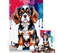 Rompecabezas para Adultos de 1000 Piezas,Cavalier King Charles Spaniel,Acuarela,Piezas de Corte Limpio,Juego para ejercitar la Mente,Juego de Ocio,Pieza de Arte navideña (38x26cm)