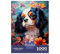 Rompecabezas para Adultos De 1000 Piezas Cavalier King Charles Spaniel in Flowers Rompecabezas para Adultos Juego Práctico Corte De Precisión 38x26cm/1000pcs