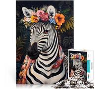 Rompecabezas para Adultos de 1000 Piezas Cebra con Corona Floral Juegos educativos Decoración del hogar Decoración del hogar 52x38cm
