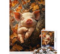 Rompecabezas para Adultos de 1000 Piezas Cerdito Entre Hojas de otoño Juego Familiar Un Reto difícil Juguete Educativo Regalos para Amigos y Familiares (38x26cm)
