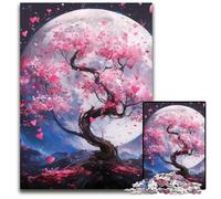 Rompecabezas para Adultos de 1000 Piezas: Cerezos en Flor bajo la Luna, Rompecabezas de Madera, decoración Colorida para el hogar y Juego Familiar Interactivo, Regalo Ideal, 50x75cm