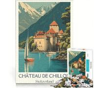 Rompecabezas para Adultos de 1000 Piezas Château De Chillon Art, Juguetes de Bricolaje, Carrera de Velocidad Manual, con Piezas de Formas aleatorias Que encajan Perfectamente 50x75cm